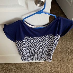 SOLD - Rewind.  Lightweight Top.  Shaped Hem.  Size XS.  Navy & White.